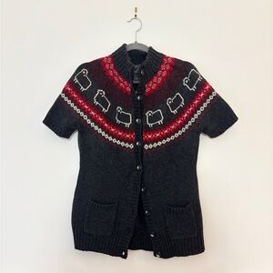 Woolrich Sheep Print Button Down Lambs Wool Blend Cardigan, Large, EUC